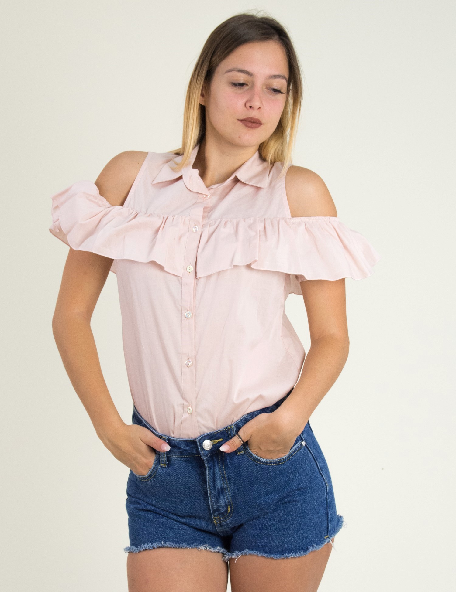 Γυναικείο πουκάμισο Lipsy ροζ με βολάν 1170505